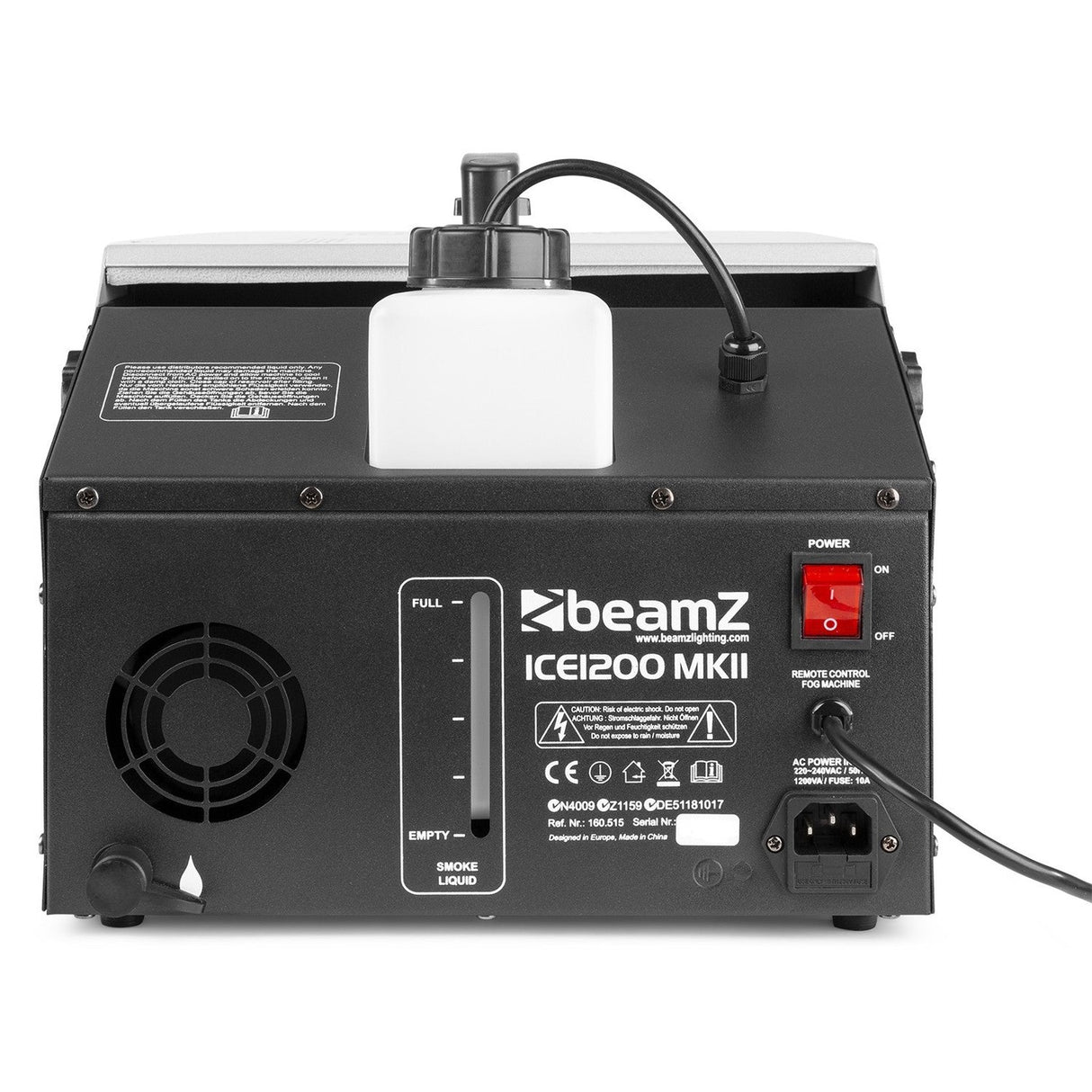 beamZ ICE1200 MKII IJs-Rookmachine 1200W met Laaghangende Rook en 1.3L Tank