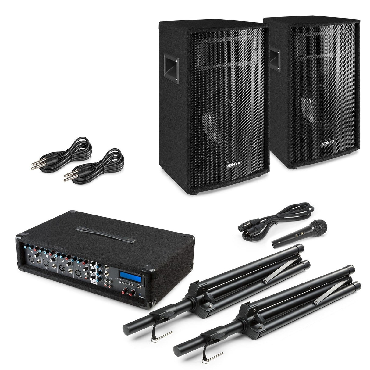 VONYX VX210 Full PA Geluidssysteem 800W met 10 inch Speakers, Mixer en Bluetooth