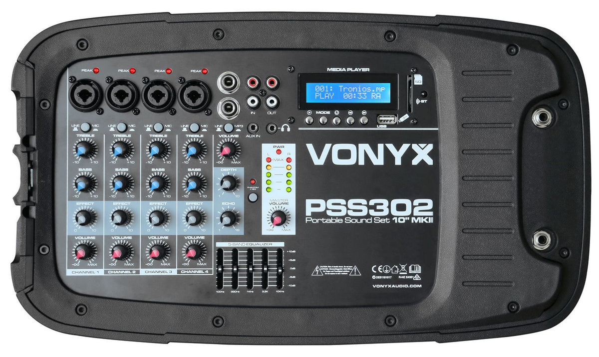 Vonyx PSS302 Draagbare geluidsset 10" SD/USB/MP3/BT met statieven