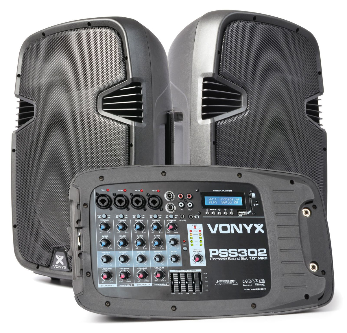 Vonyx PSS302 Draagbare geluidsset 10" SD/USB/MP3/BT met statieven