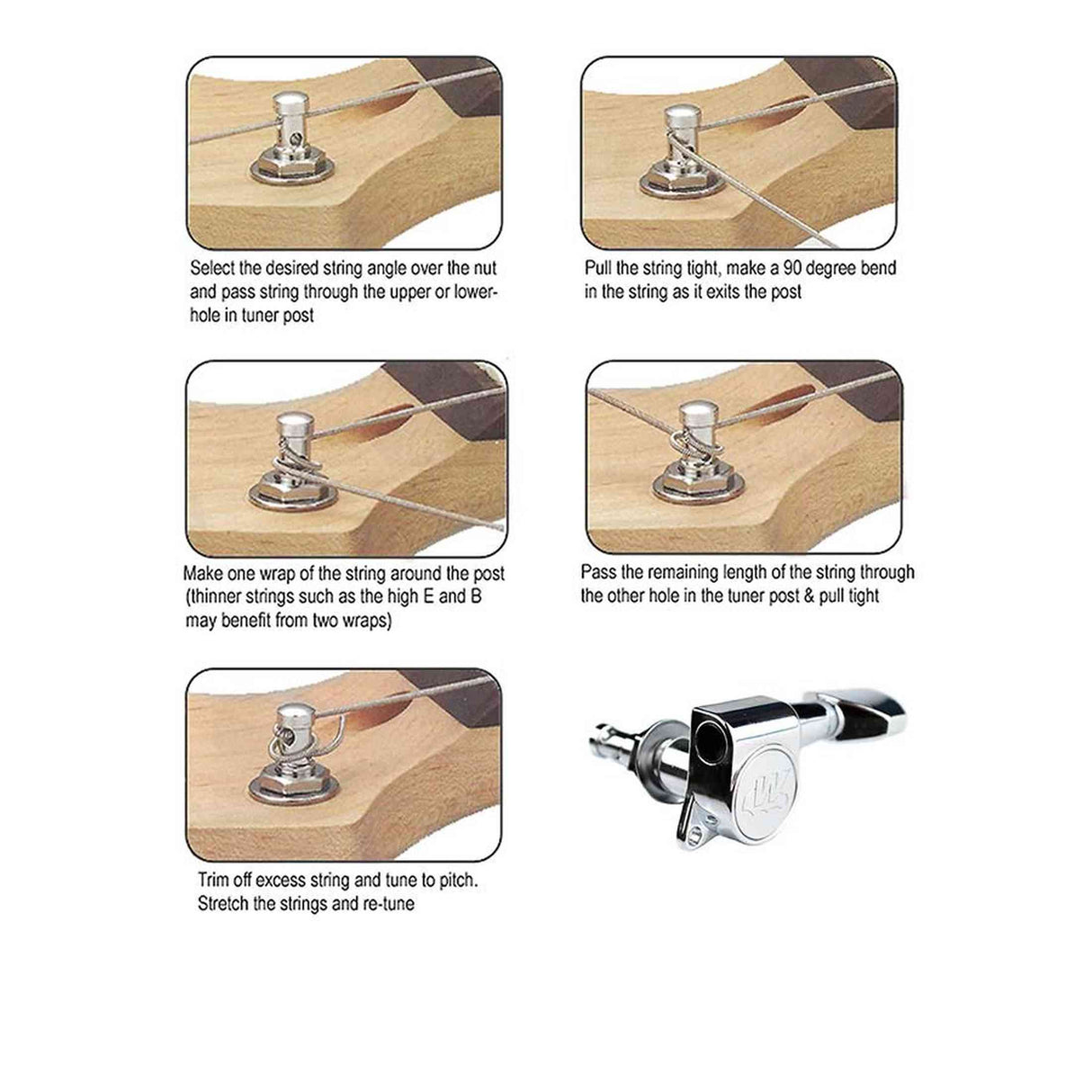 Wilkinson 162-NL-4M2L Stemmechanieken voor gitaar, met EZ LOK and staggered post height, 6x links, nikkel