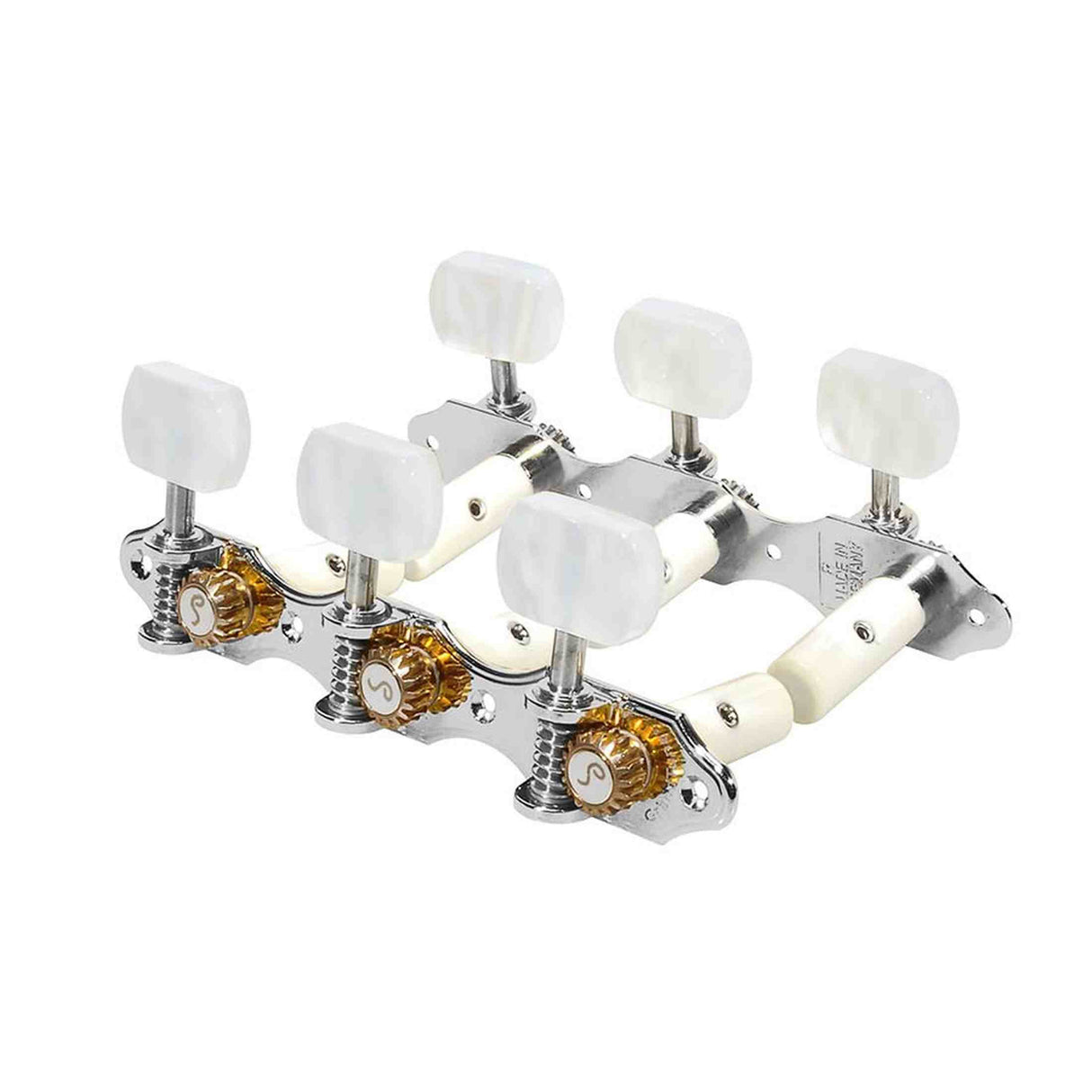 Schaller 6101636011 Stemmechanieken pearloid white pegs, white string rollers, nikkel