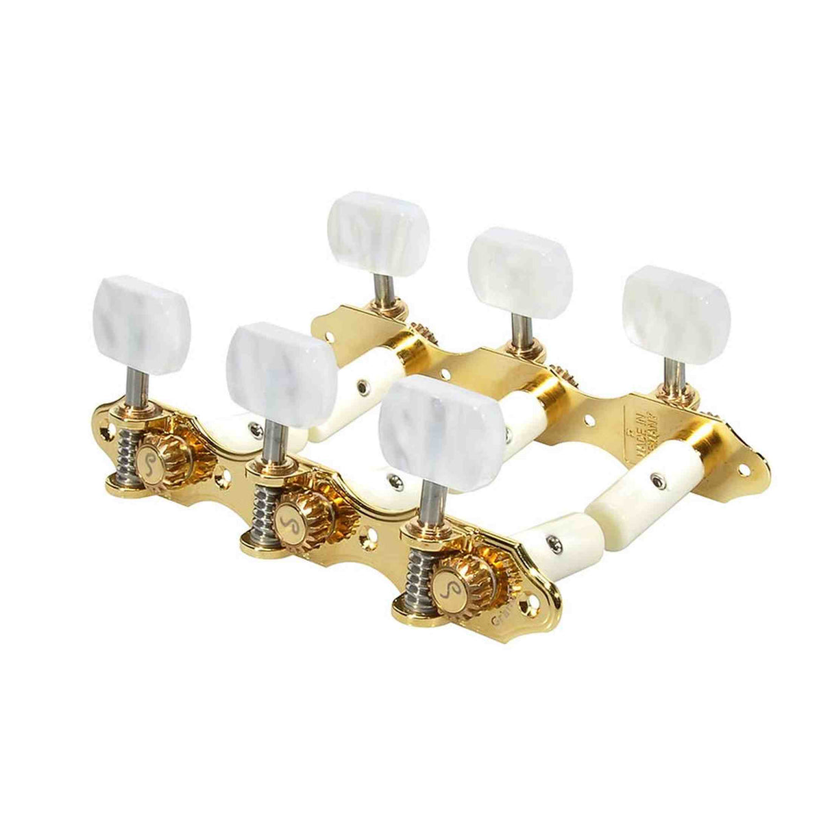 Schaller 6105636011 Stemmechanieken pearloid white pegs, white string rollers, goud