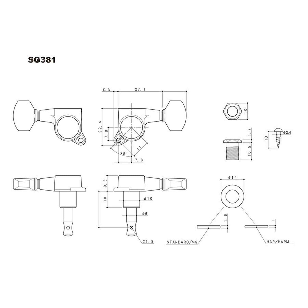 Gotoh GTH13807 SG381 stemmechanieken met 05 knoppen, 3L3R, chroom
