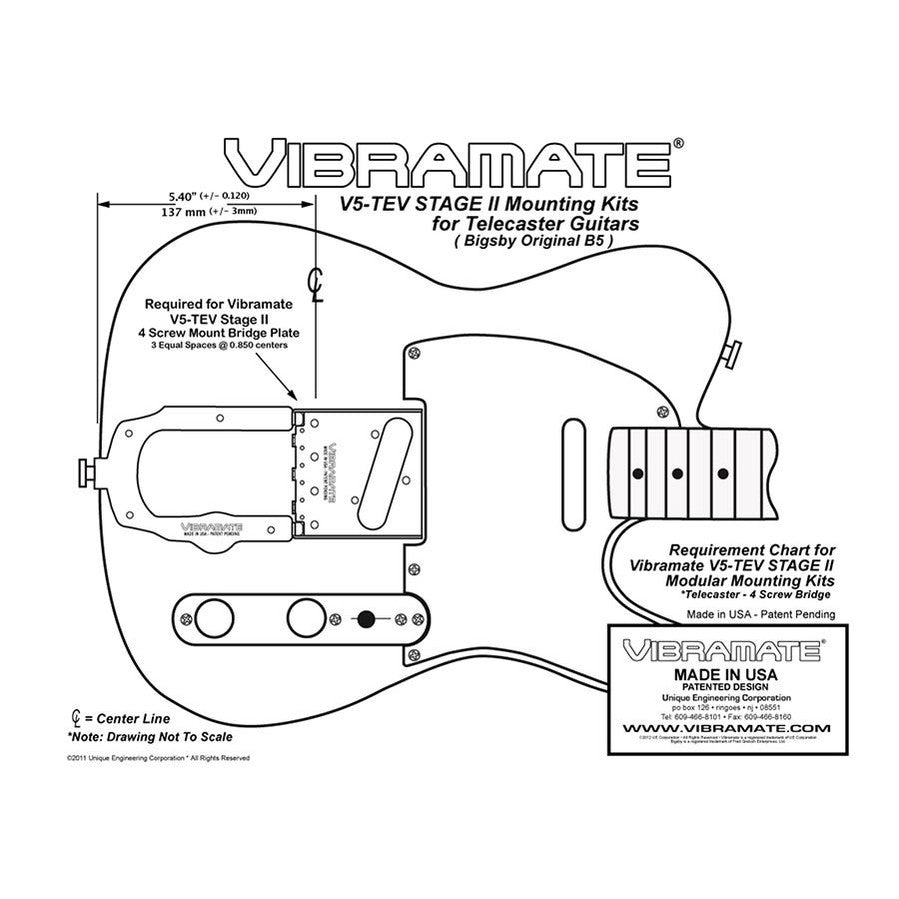 Vibramate Bigsby V5-TEV-2 Montagekit voor Telecaster - Nikkel