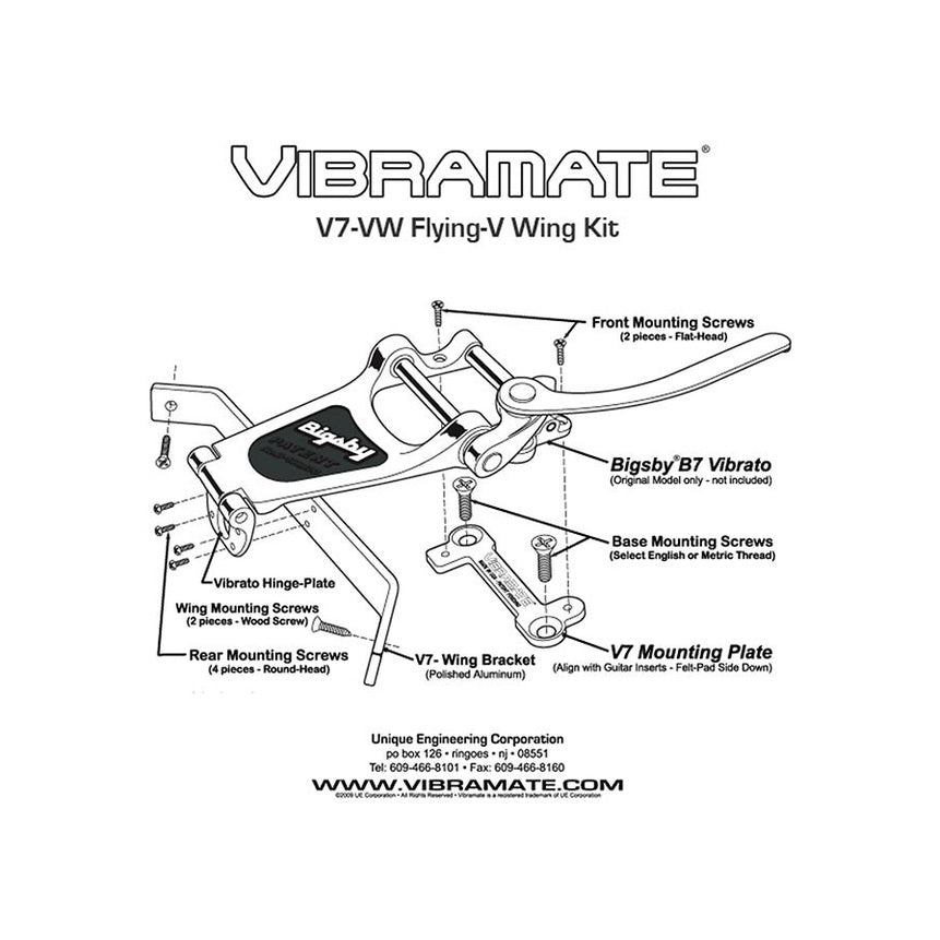 Vibramate V7-VW voor Bigsby B7 op Flying V-gitaren