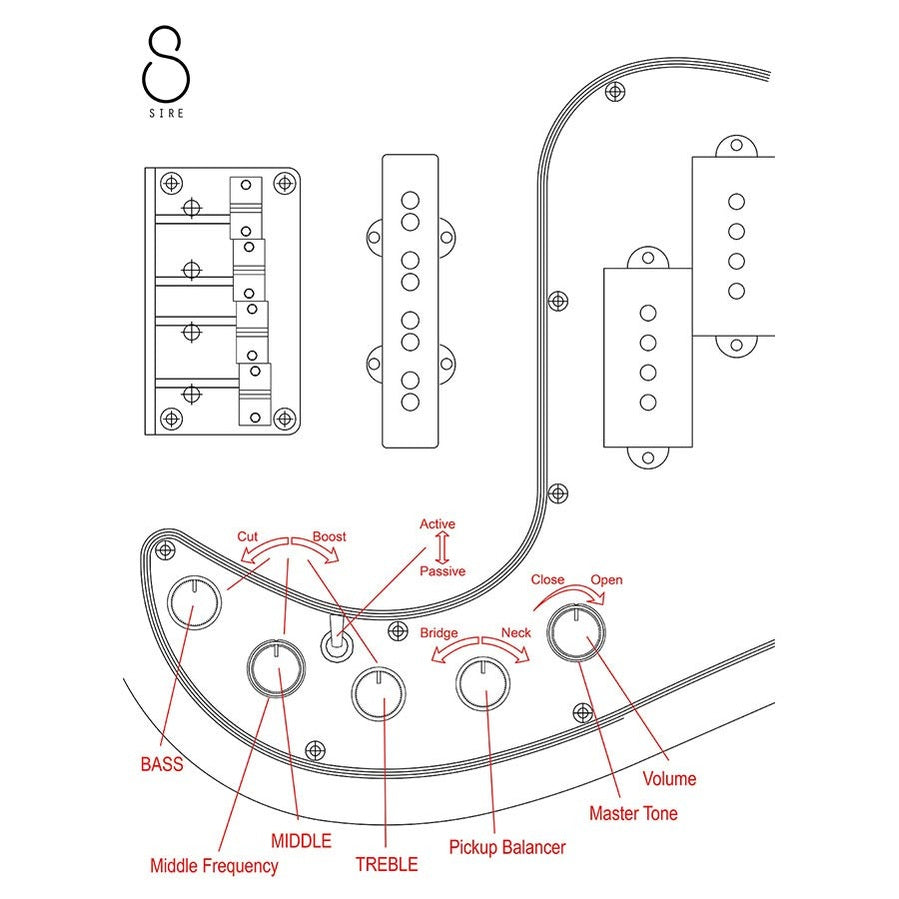 Sire P8 S4/TS Marcus Miller 4-snarige actieve basgitaar Tobacco Sunburst