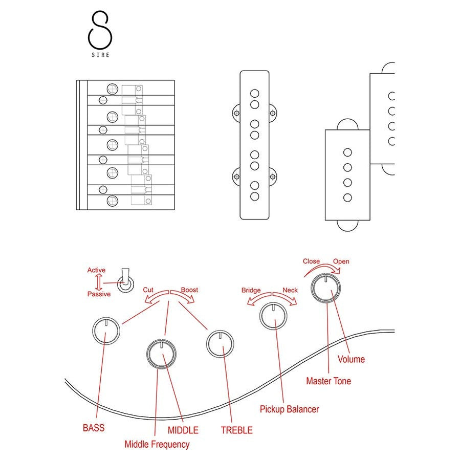 Sire P10 DX4/TS Marcus Miller 4-snarige actieve basgitaar Tobacco Sunburst