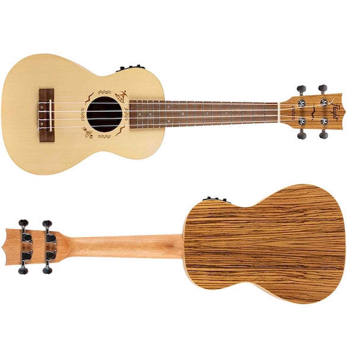 Flight DUC525 EQ SP/ZEB Elektrisch-Akoestische Concert Ukulele met Solid Spruce Top, Zebrawood Body, Pickup en Aquila Super Nylgut Snaren