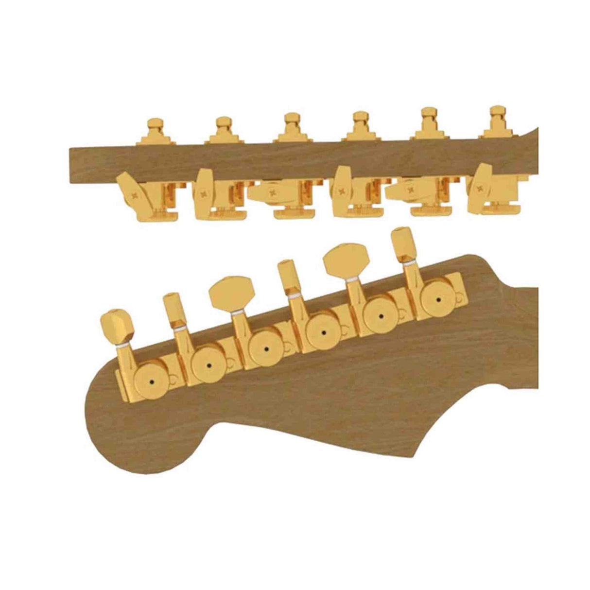 Hipshot HS6K1EL0GST Gitaar tuner upgrade kit, 6 inline Grip-Lock, closed goud staggered