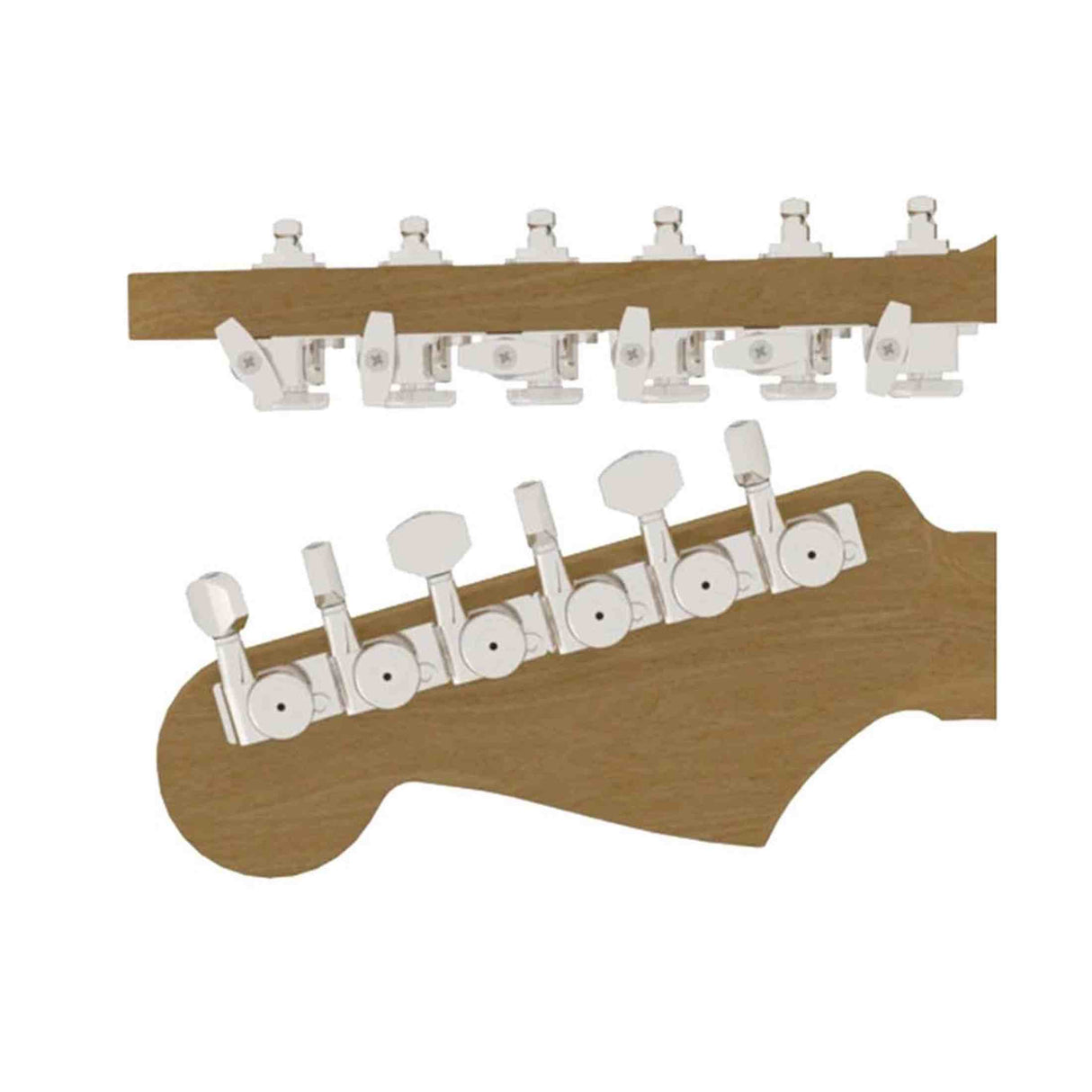 Hipshot HS6K1VEL0NS Vintage gitaar tuner upgrade kit, 6 inline Grip-Lock, closed nikkel staggered