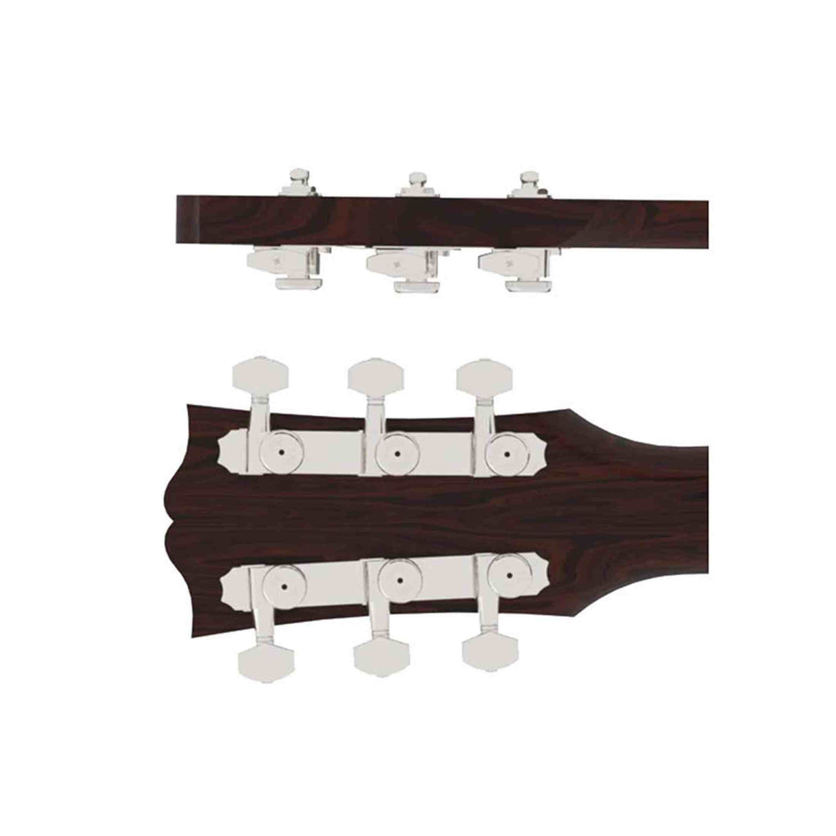 Hipshot HS6K2VEL0N Vintage gitaar tuner upgrade kit, 3 + 3 Grip-Lock, closed nikkel