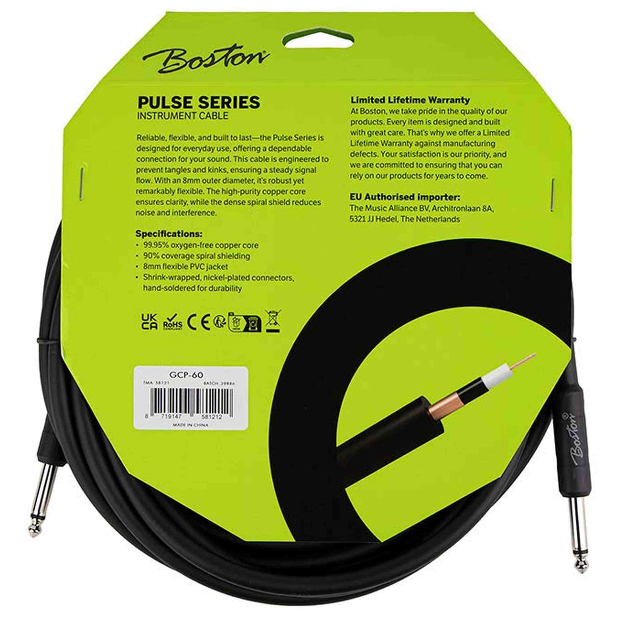 Boston GCP-60 Pulse Series instrumentkabel jack-jack 6 meter