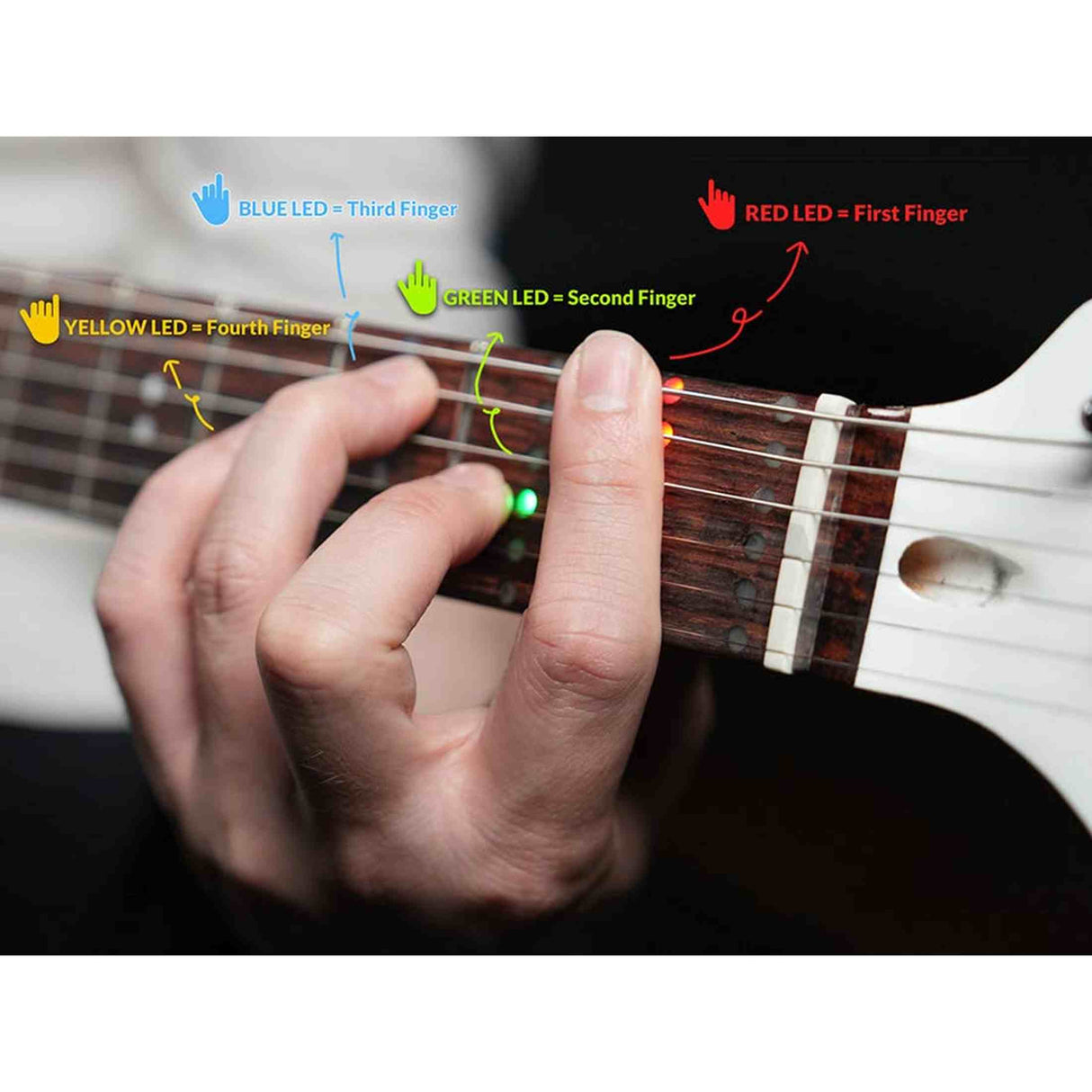 Litejam RGB24/BK elektrische gitaar – 24 frets, 144 RGB LED’s, HSH-configuratie, met gigbag, zwart