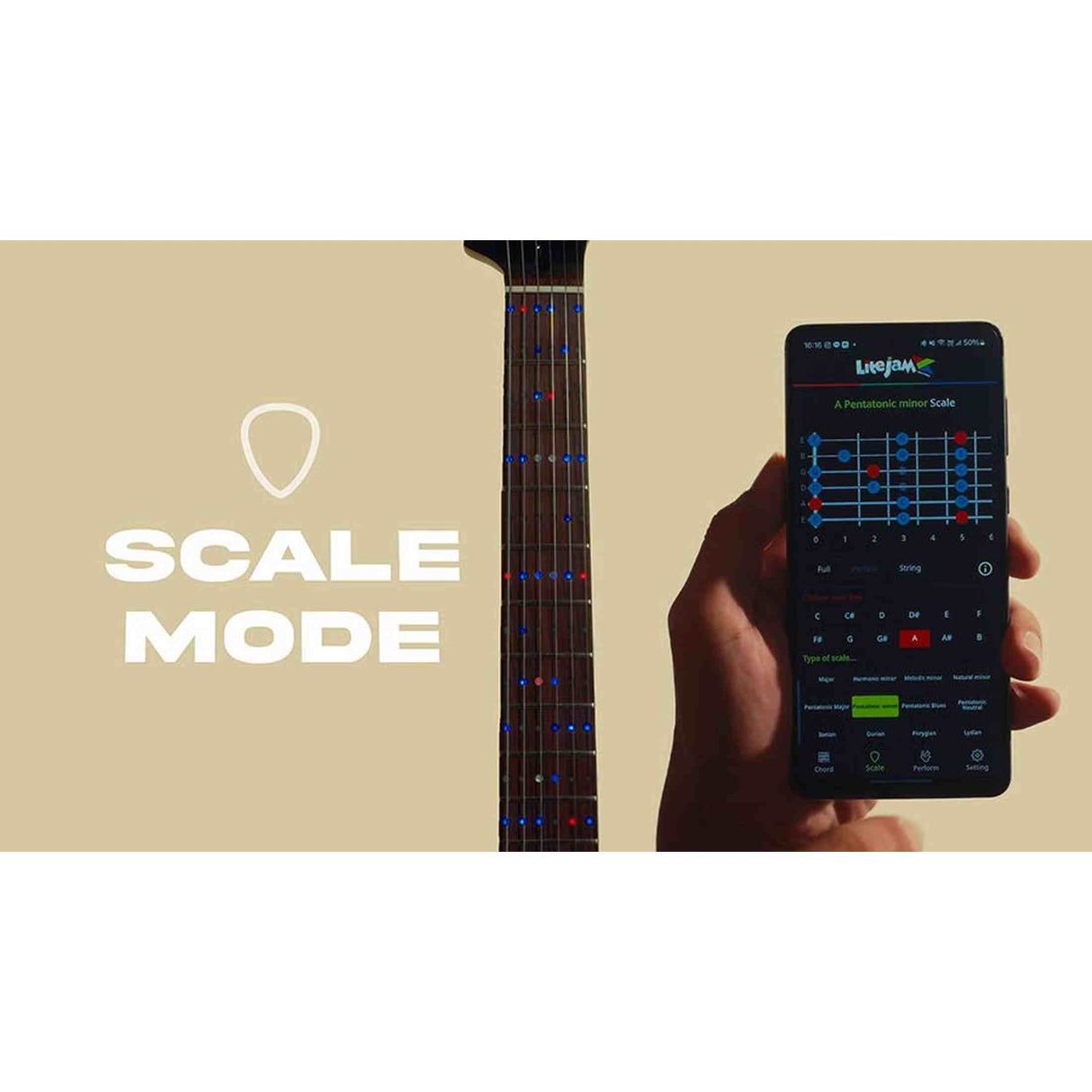 Litejam RGB24/WH elektrische gitaar – 24 frets, 144 RGB LED’s, HSH-configuratie, met gigbag, wit