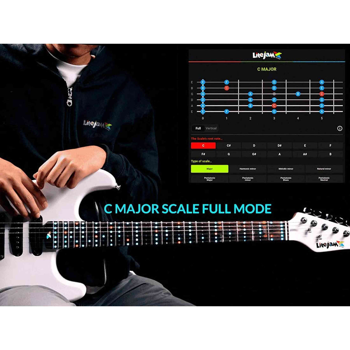 Litejam RGB24/WH Smart Learning E-Gitarrenset Weiß 24 Bünde HSH RGB LED