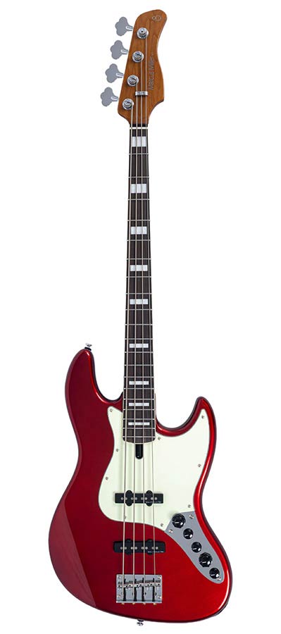 Sire V7N A4/CAR Marcus Miller 4-snarige Actieve Basgitaar Candy Apple Red met Elzen Body en Heritage-3 Preamp