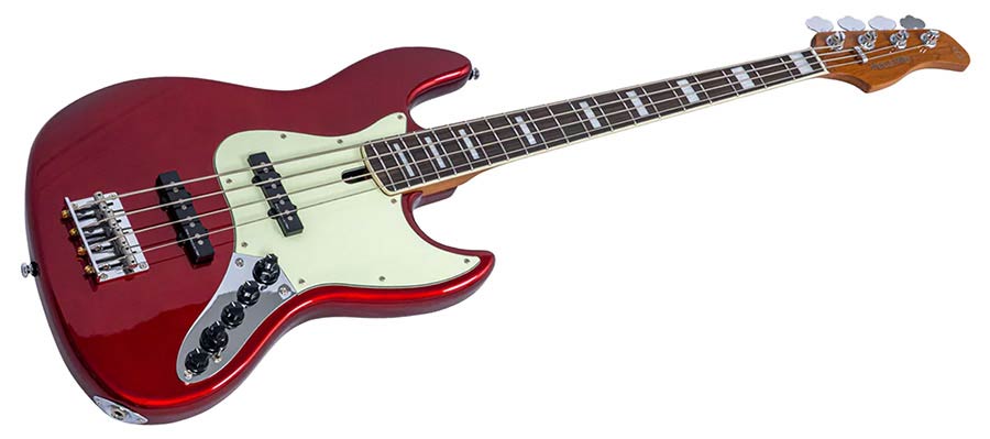 Sire V7N A4/CAR Marcus Miller 4-snarige Actieve Basgitaar Candy Apple Red met Elzen Body en Heritage-3 Preamp