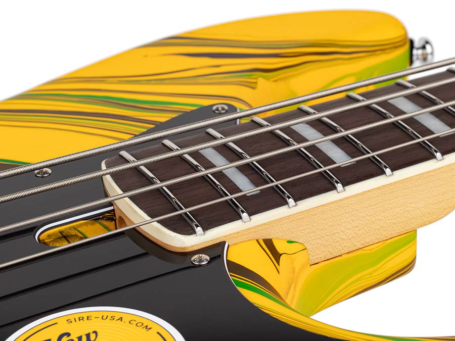 Sire V7N A4/YS Marcus Miller 4-snarige Actieve Basgitaar Matte Yellow Swirl met Elzen Body en Heritage-3 Preamp