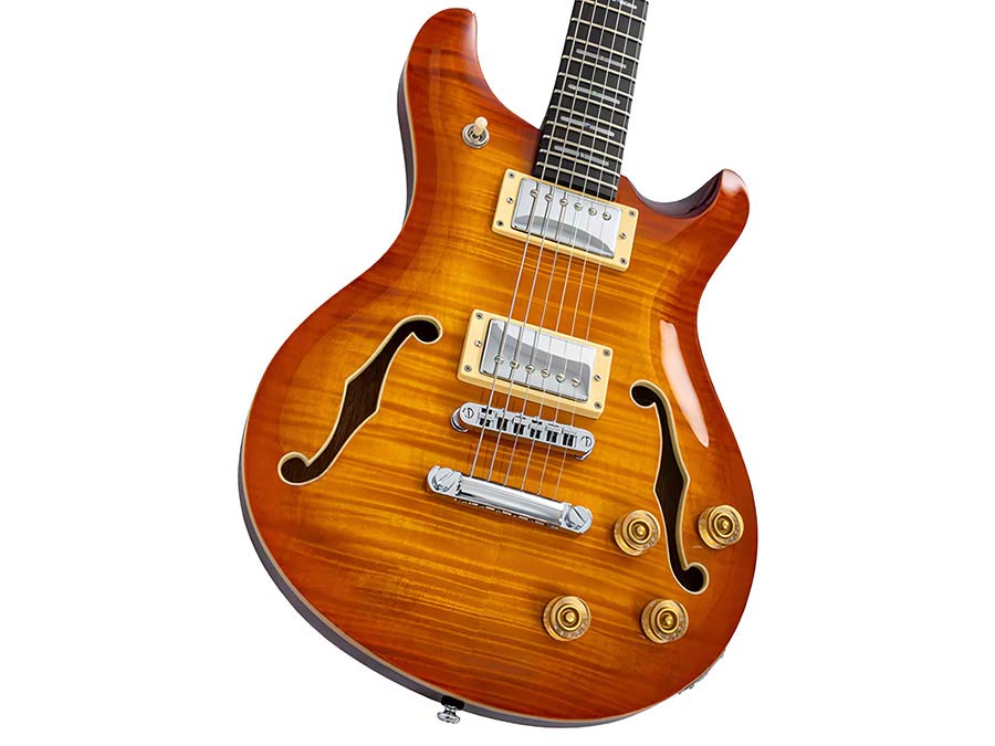 Sire Q7H/AB Larry Carlton Hollow Elektrische Gitaar Amber Burst met Chambered Mahonie Body en Locking Tuners