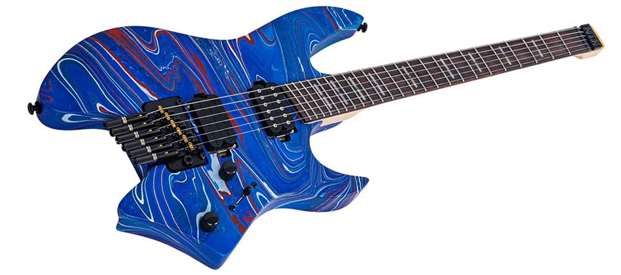 Sire X6H6/BLSW Larry Carlton Headless Elektrische Gitaar Blue Swirl met Tremolobrug en Gigbag