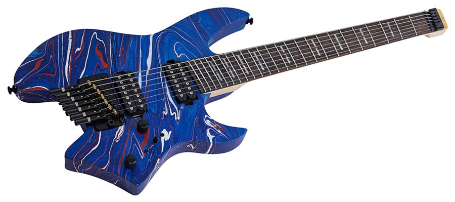 Sire X6H7/BLSW Larry Carlton 7-snarige Headless Elektrische Gitaar Blue Swirl met Tremolobrug en Gigbag