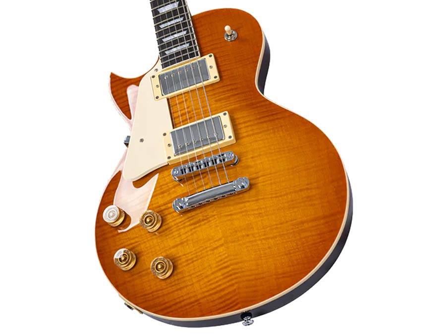 Sire L5L/AB Larry Carlton Linkshandige L-Style Elektrische Gitaar Amber Burst met Flame Maple Top en Coil Split