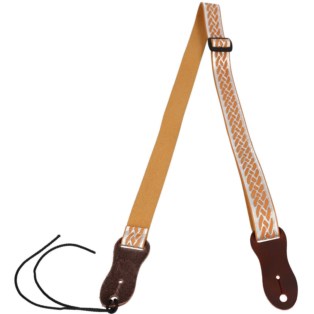 Flight S46 Silberner Ukulelengurt aus veganem Nubukleder mit Flechtmuster und Kopfplattenbefestigung