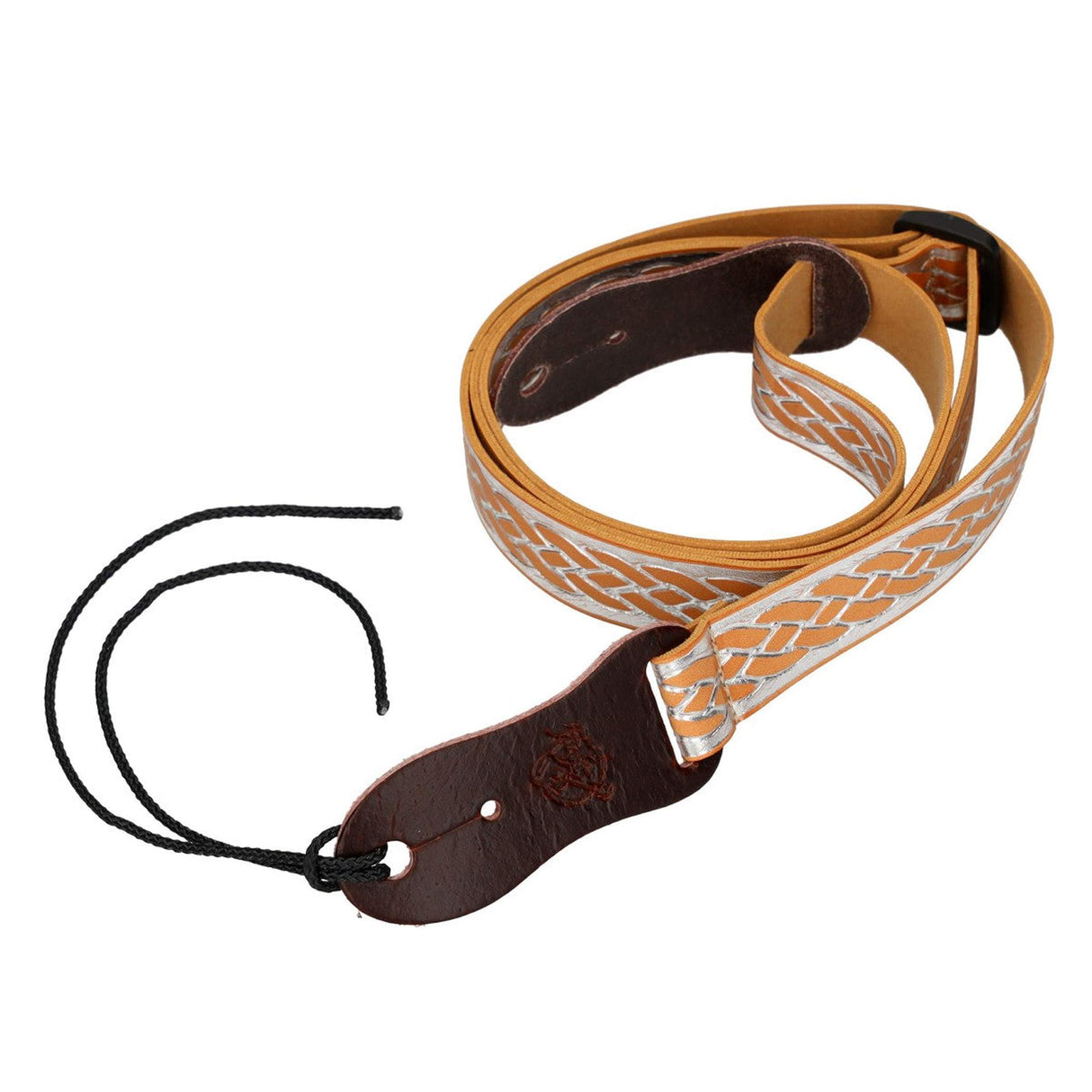 Flight S46 Silberner Ukulelengurt aus veganem Nubukleder mit Flechtmuster und Kopfplattenbefestigung