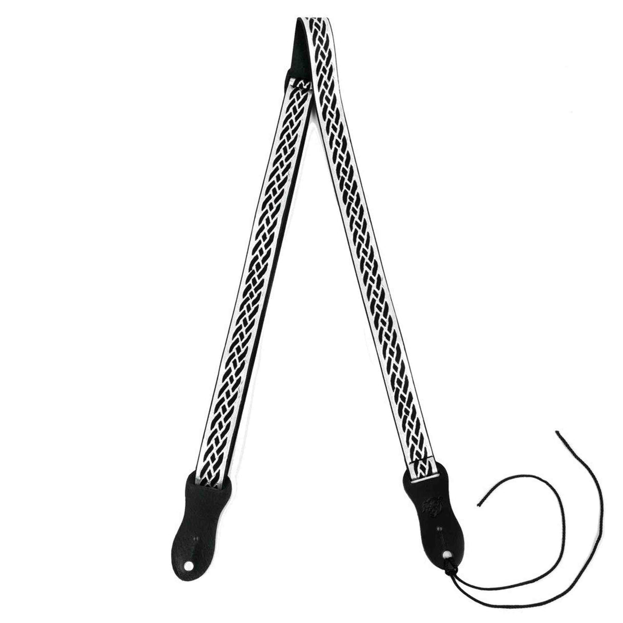 Flight S47 Schwarzer silberner Ukulelengurt aus veganem Nubukleder mit Flechtmuster und Kopfplattenbefestigung