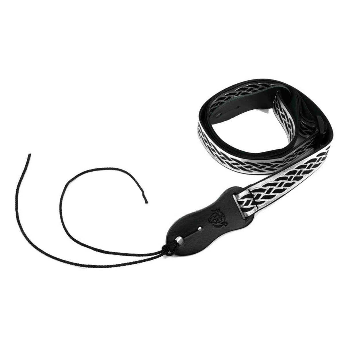 Flight S47 Schwarzer silberner Ukulelengurt aus veganem Nubukleder mit Flechtmuster und Kopfplattenbefestigung