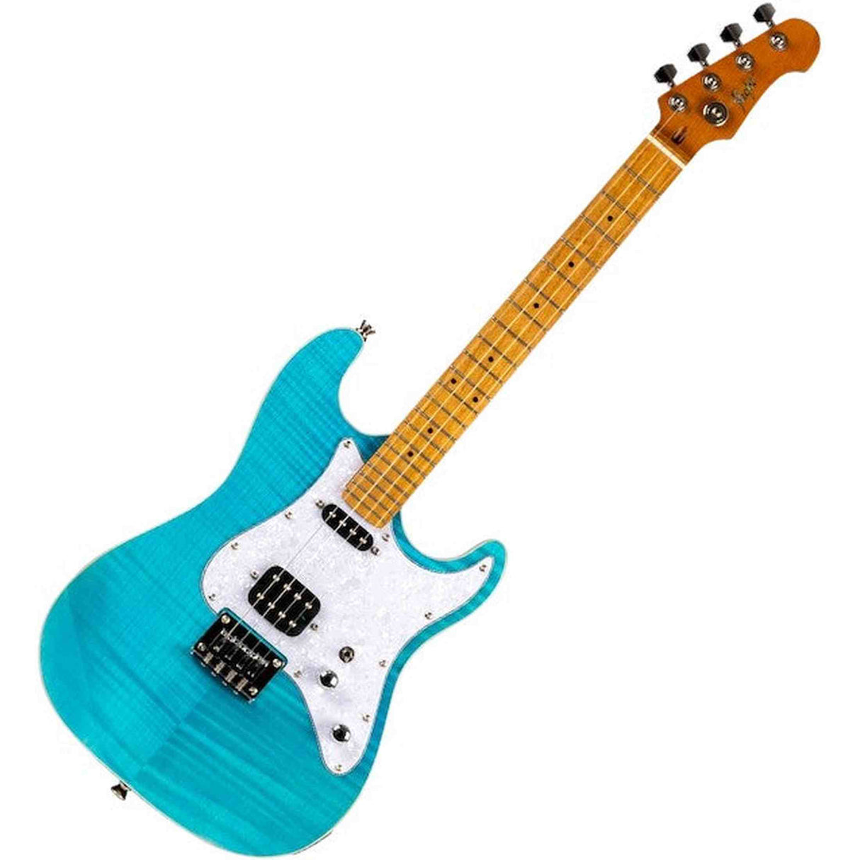 Flight Pathfinder OBL Baritone Solid Body Elektrische Ukulele met Flame Maple Top, Humbucker en Single Coil Pickups