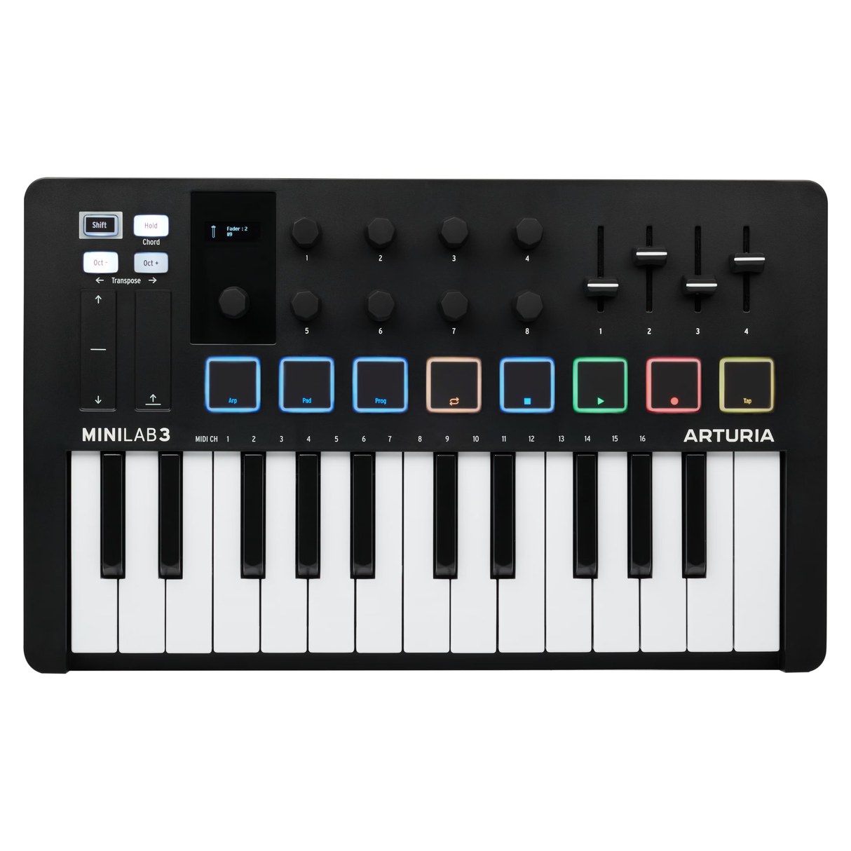 Arturia MiniLab 3 Black – Compact USB/MIDI keyboard met 25 toetsen en OLED-display