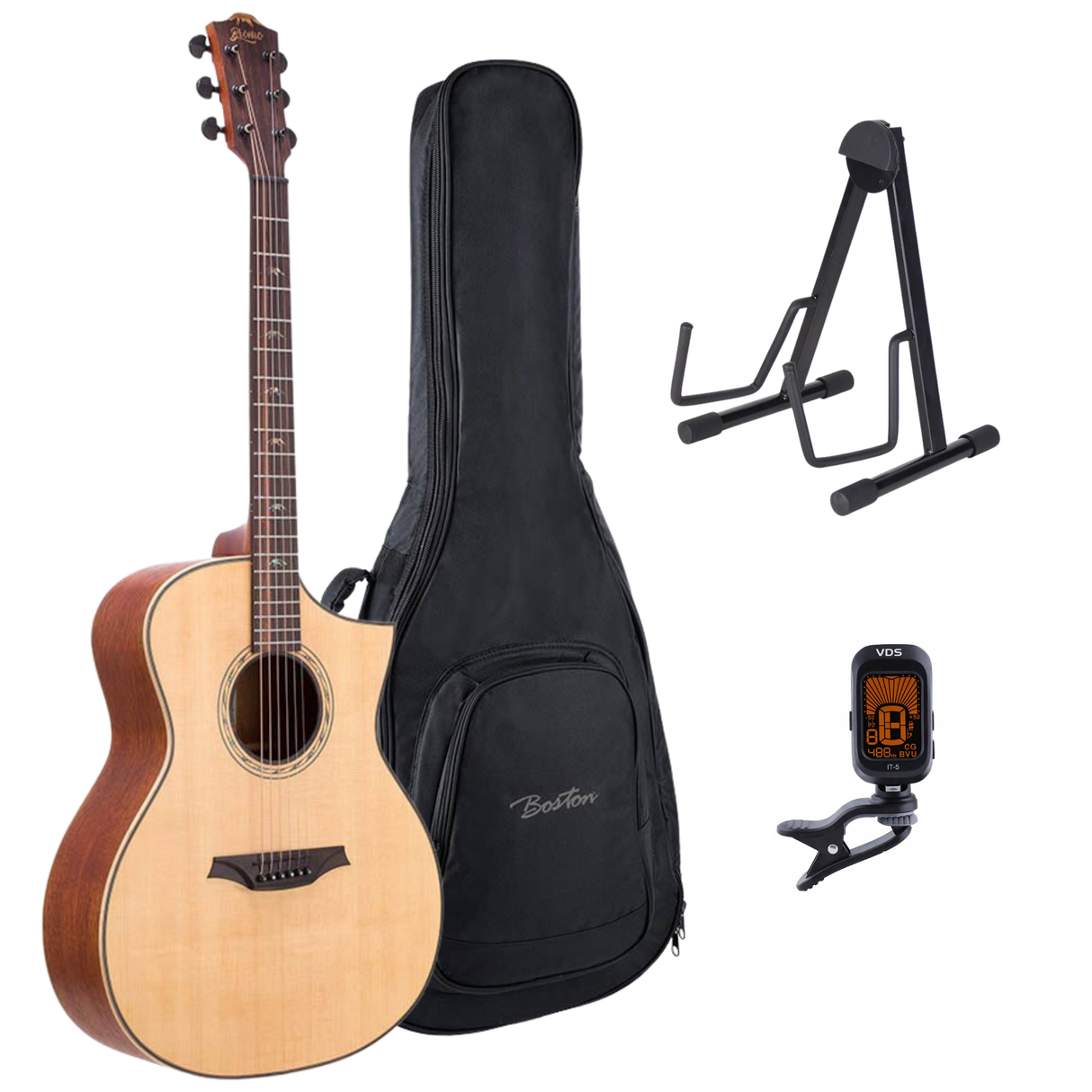 Bromo BAT4C Tahoma Series Gitaarset β Hillside Auditorium Cutaway met Massief Sparren Bovenblad, Gigbag, Standaard en Tuner