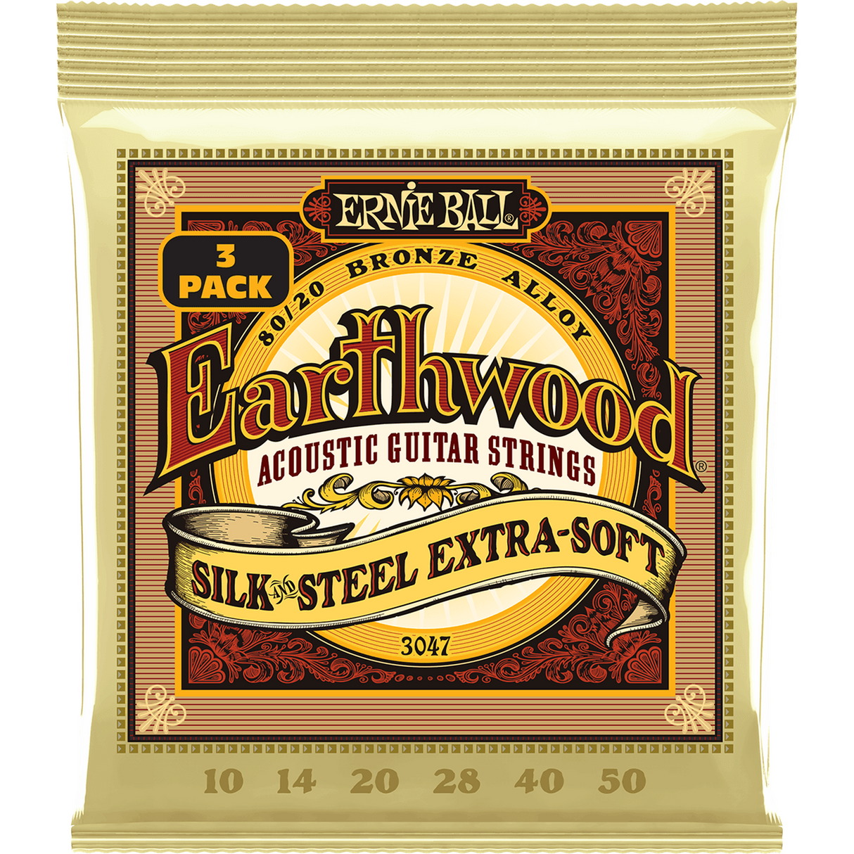 Ernie Ball 3047 Akoestische Gitaarsnaren Silk & Steel Extra Soft 10–50 3-Pack
