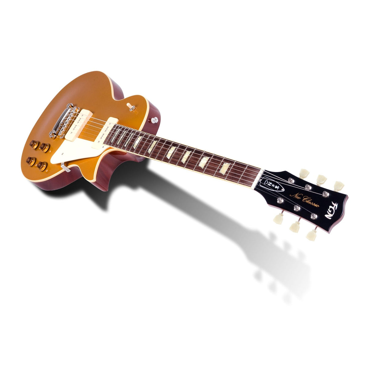 FGN Neo Classic LS11 elektrische gitaar Antique Gold, P90 pickups, 22 frets, met gigbag