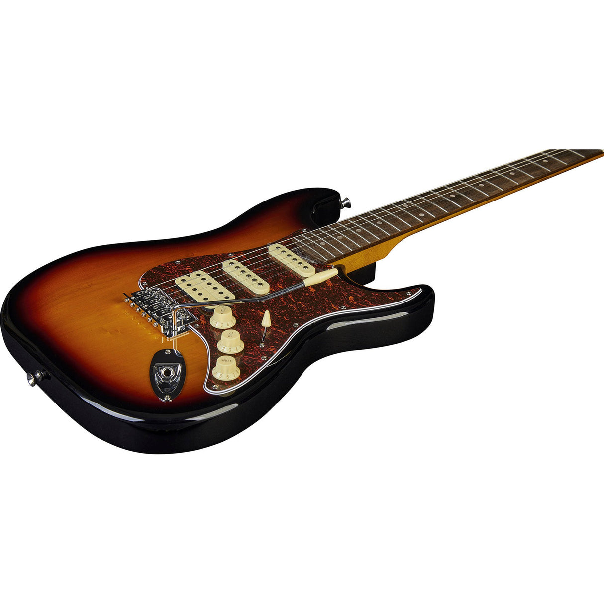 EKO ST350 SB elektrische gitaar sunburst, HSS pickups, 22 frets, laurier toets, vibrato