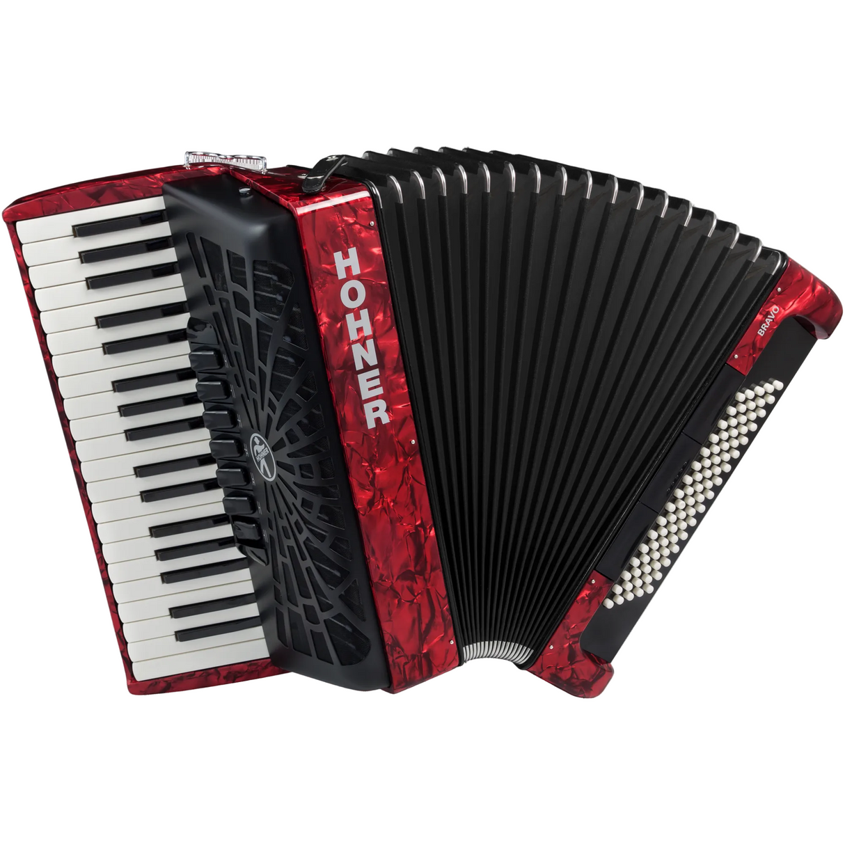 HOHNER A16432 Bravo III 80 Accordeon Rood – 37 toetsen, 80 bassen, Silent Key, met gigbag en draagriem