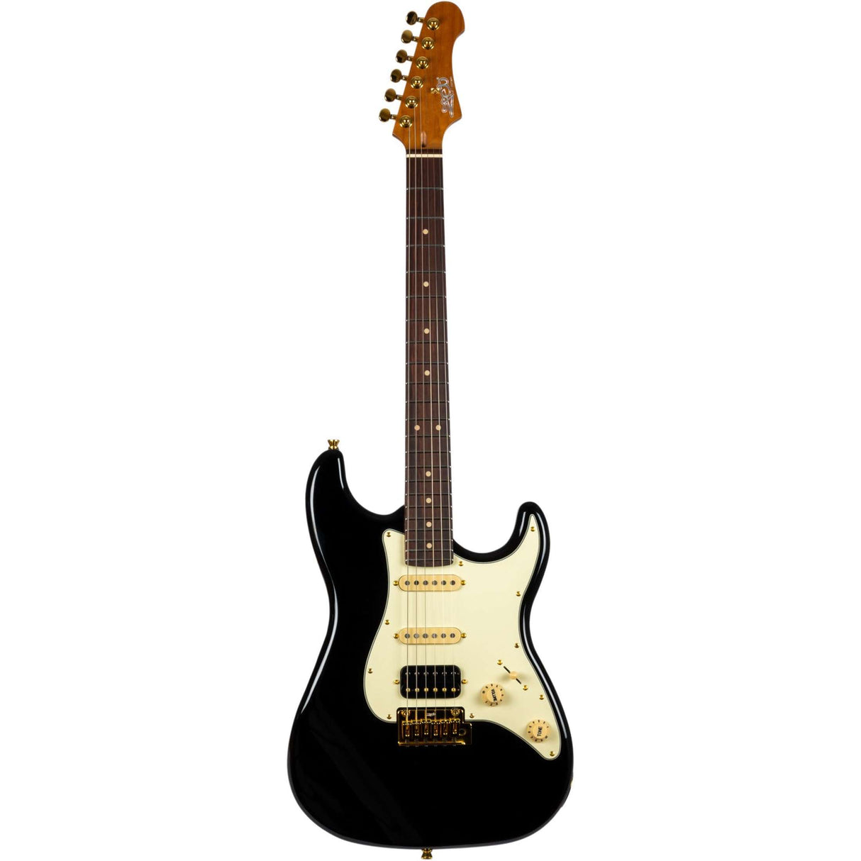 JET JS-480 BK G S-style Elektrische Gitaar HSS Alnico V Tremolo Rosewood Toets Zwart met Gouden Hardware