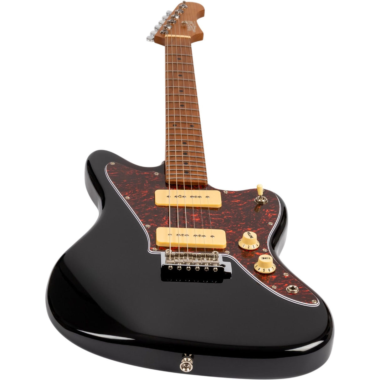 JET JJ-300 P90 BK Offset Elektrische Gitaar Dual P90 Tremolo Roasted Maple Zwart