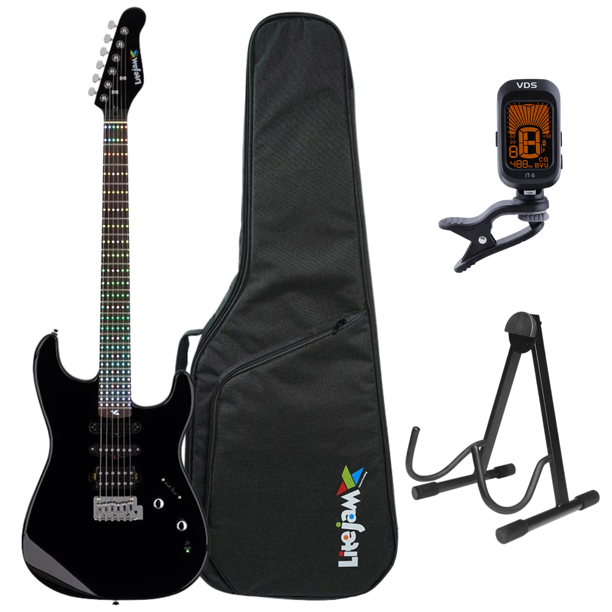 Litejam RGB24/BK Smart Learning Elektrische Gitaar Set Black 24 frets HSH RGB LED
