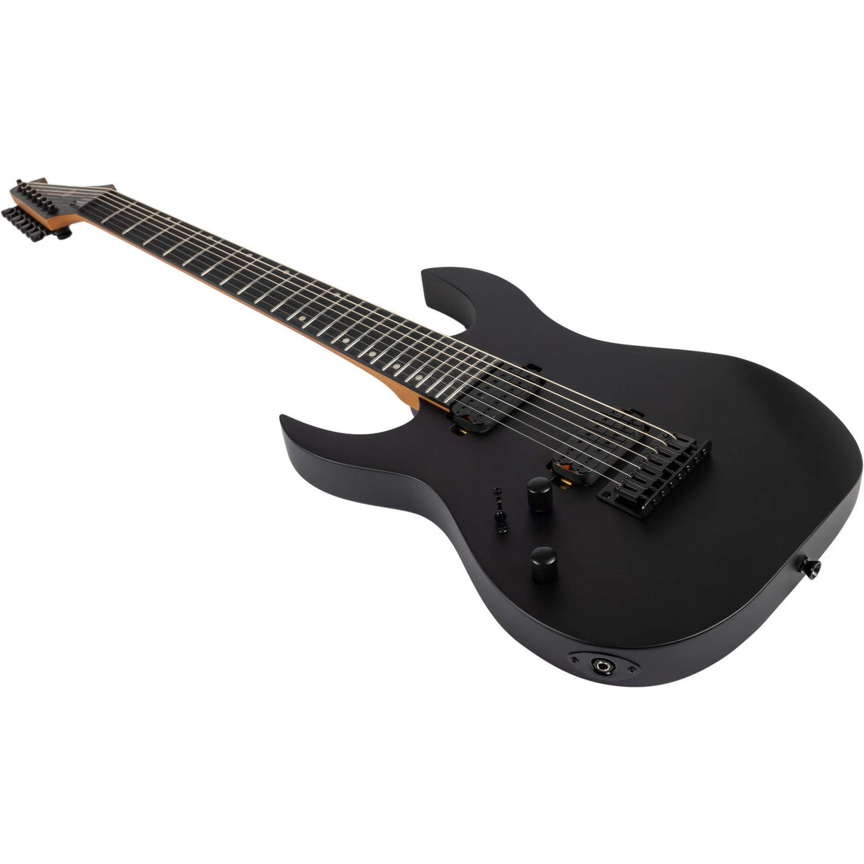 Spira S-407 MBK LH Linkshandige 7-String Elektrische Gitaar HH Villain Humbuckers Roasted Poplar Satin Black 26.5 inch