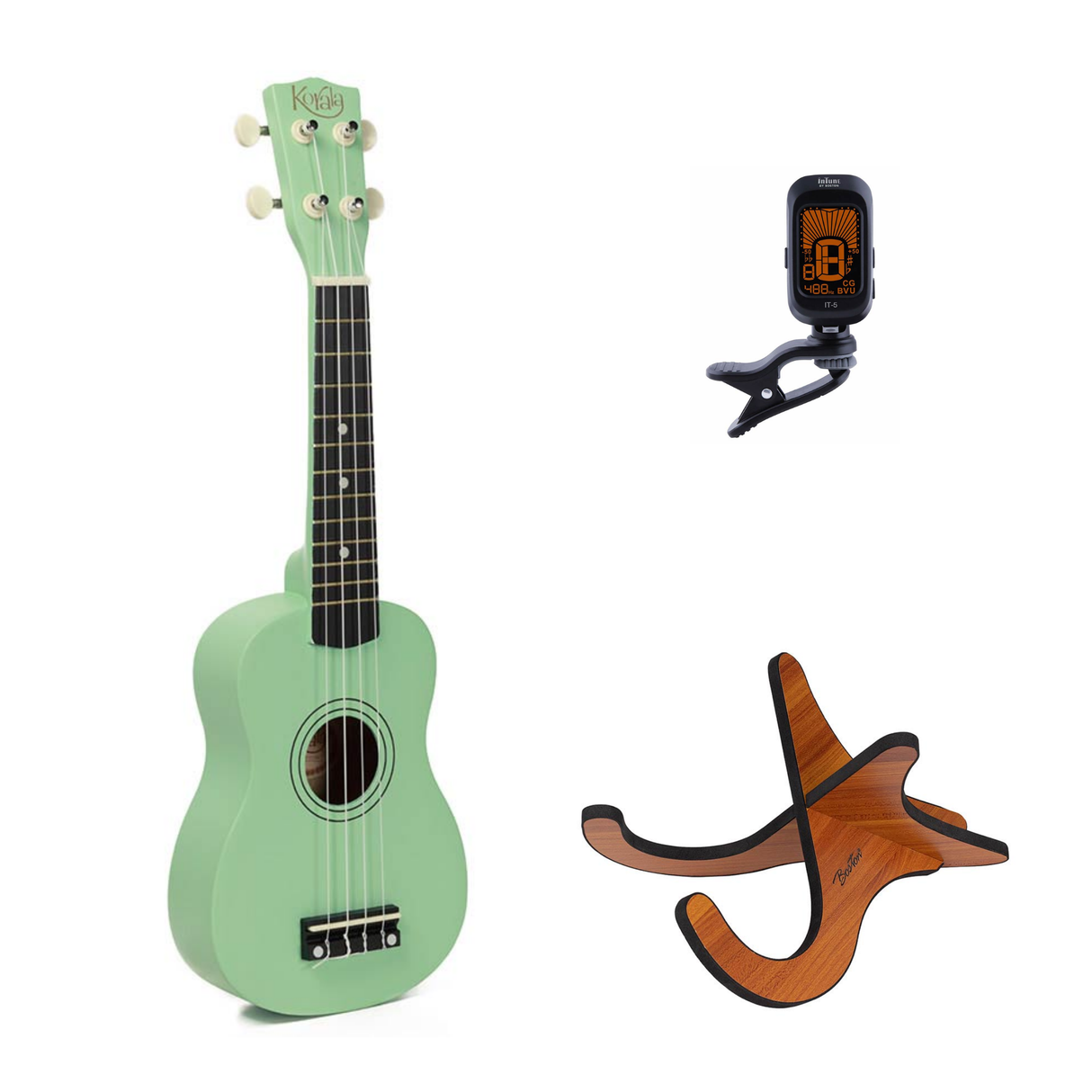 Korala UKS-15 sopraan ukulele set – inclusief stemapparaat en houten standaard