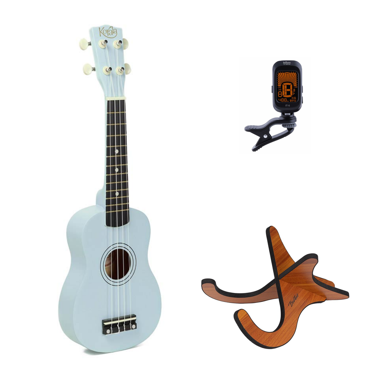 Korala UKS-15 sopraan ukulele set – inclusief stemapparaat en houten standaard