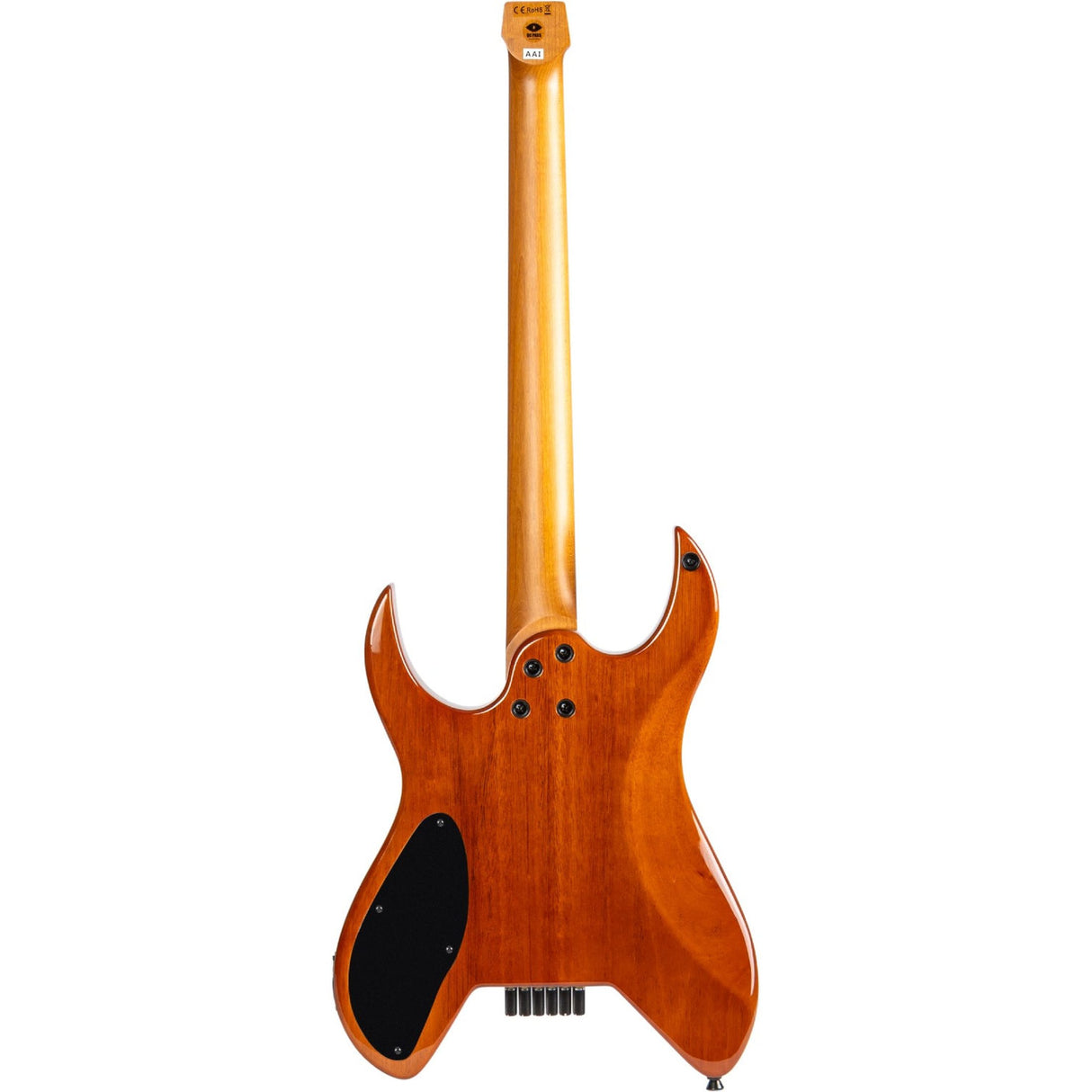Spira S-500 Headless S-Style Elektrische Gitaar HH Villain Humbuckers Mahonie Poplar Burl Top Trans Aqua Blue