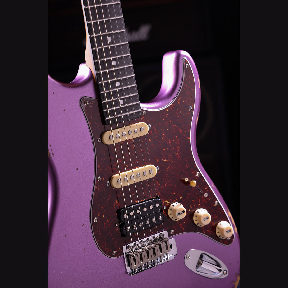 Patina PS-7 PP R S-style Elektrische Gitaar HSS Alnico V Nitro Relic Paulownia Body Roasted Maple Hals Paars