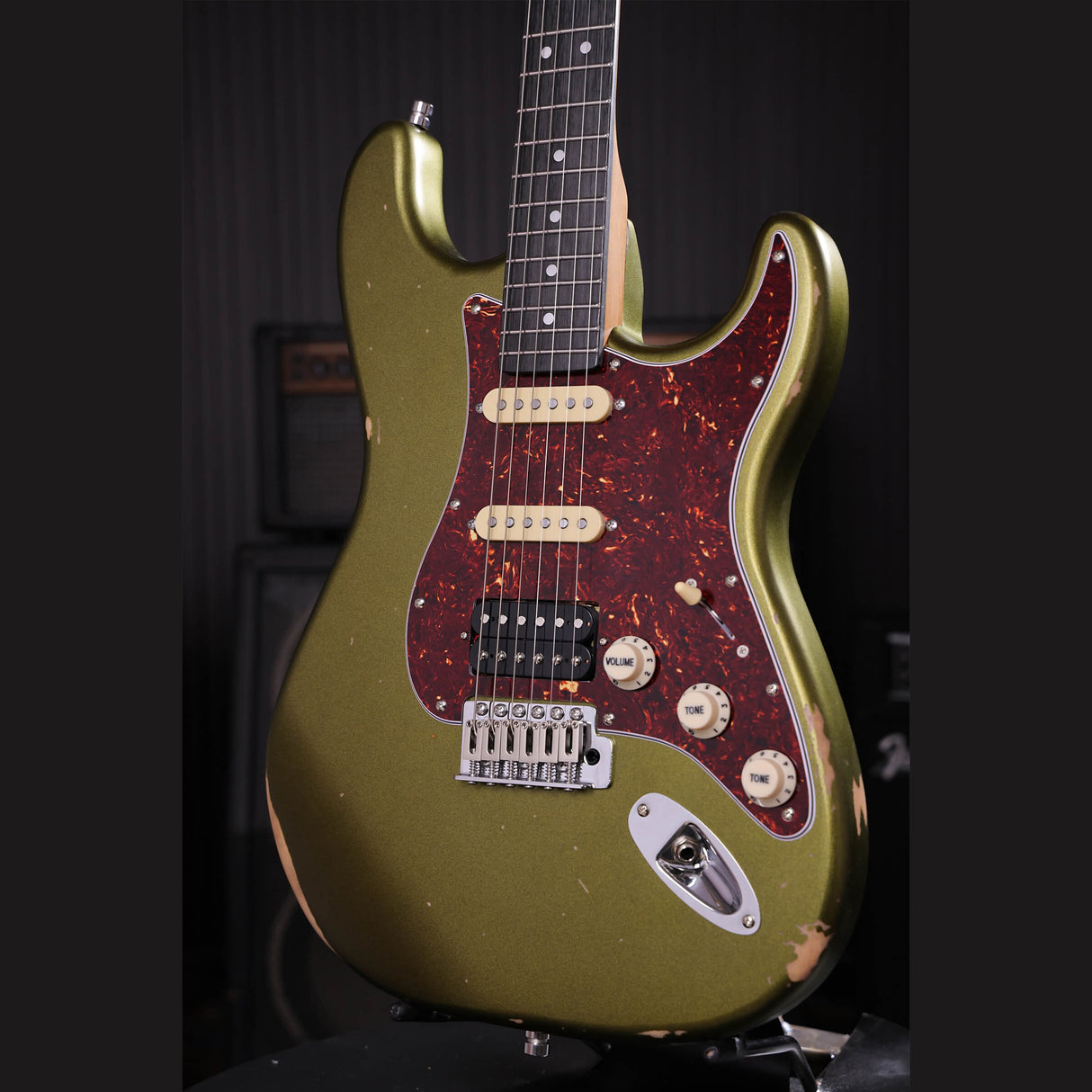 Patina PS-7 SGR R S-style Elektrische Gitaar HSS Alnico V Nitro Relic Paulownia Body Roasted Maple Hals Sherwood Green