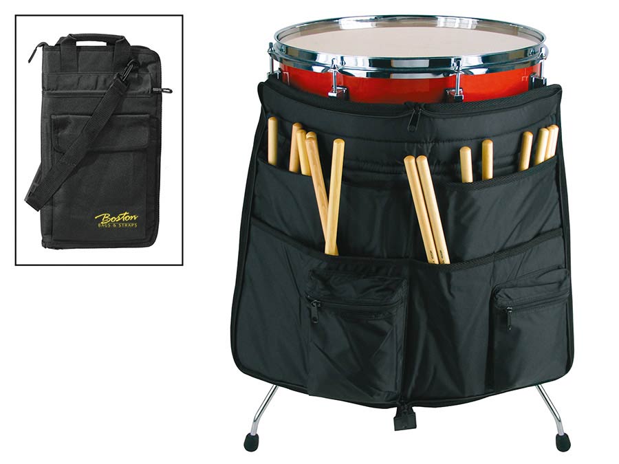 Boston ST-300 Drumstokkentas, professioneel model, met riem, accessoiresvak en floortom-bevestigingshaken