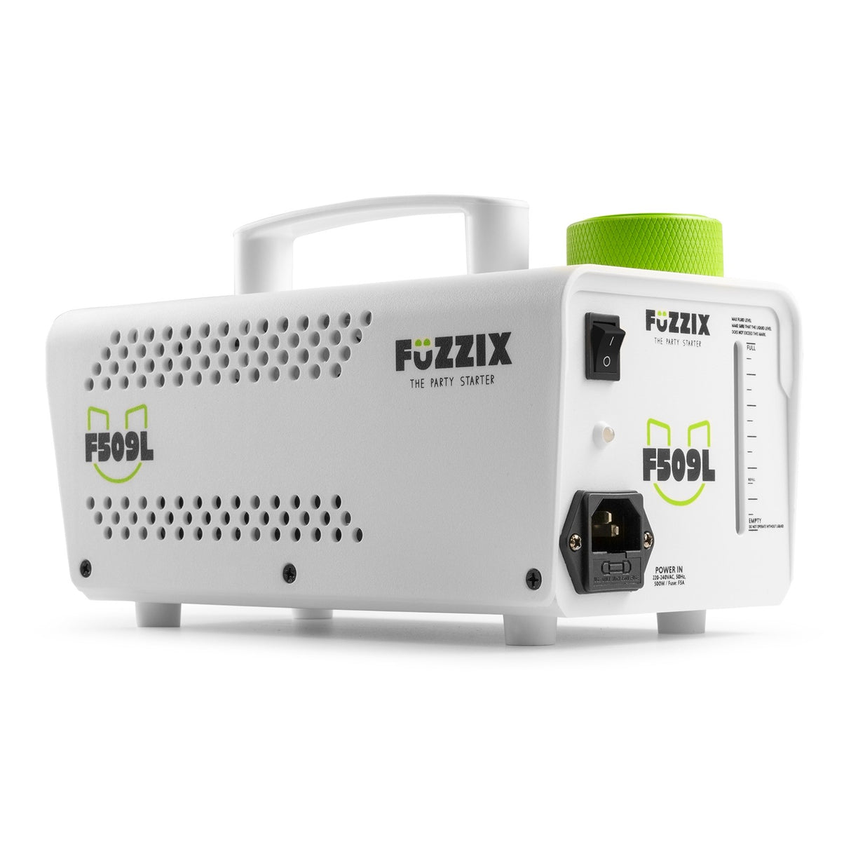 Fuzzix F509LW Party Rookmachine – 500W White Edition met 9x RGB LED’s en Draadloze Afstandsbediening