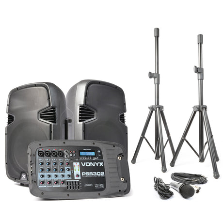 VONYX PSS302 Draagbare 300W Geluidsset met 10 inch Speakers, Bluetooth en 8-Kanaals Mixer